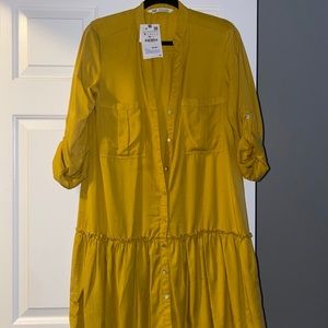 Zara Yellow Button-Up Midi Dress